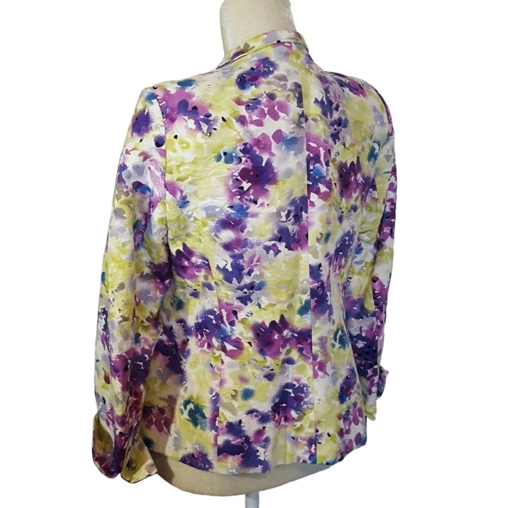 Petites Women’s Open Front Blazer Green Purple 100% Cotton Size 8P NWT - Picture 4 of 12